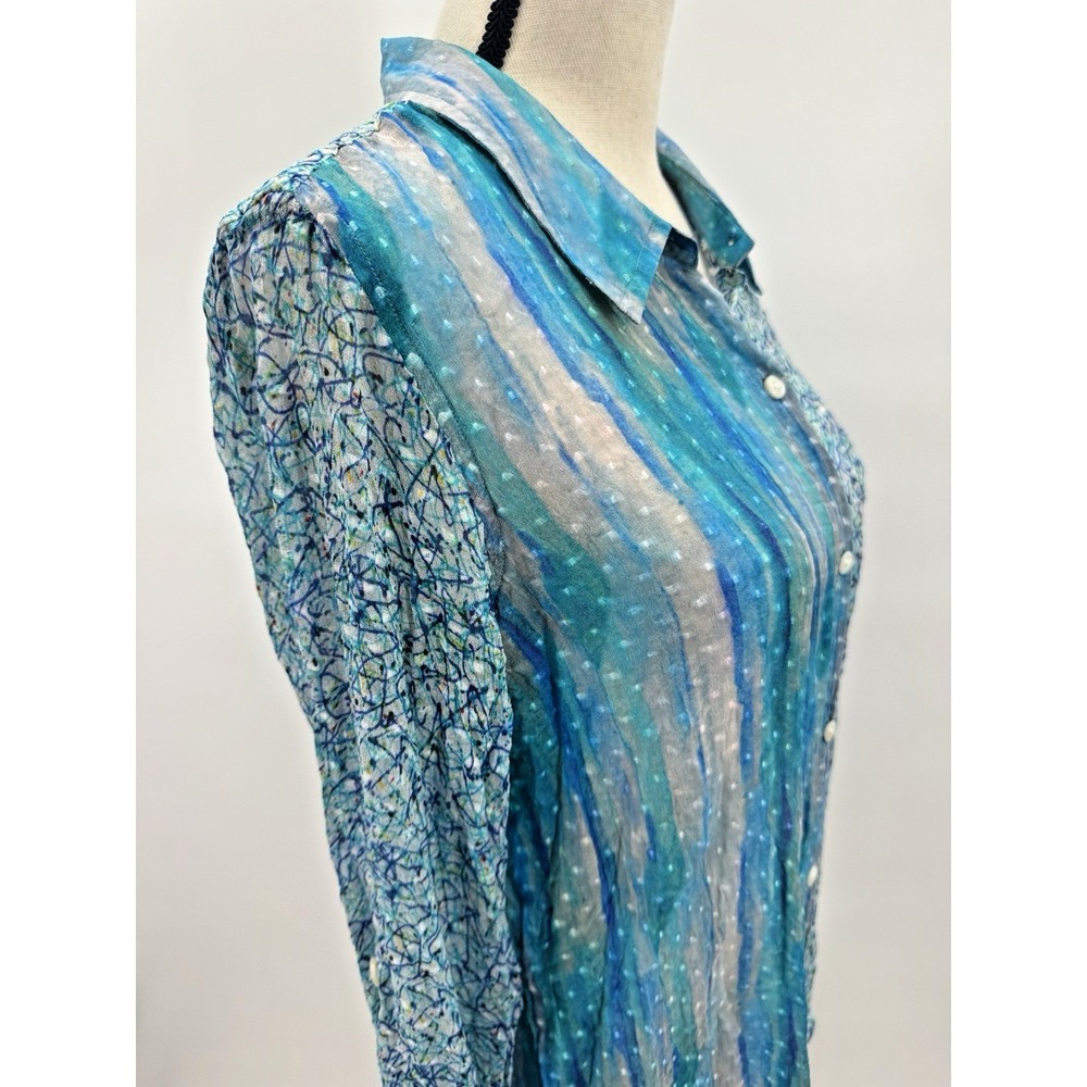 Nordstroms APNY Sheer Silk Top Medium Button Up Watercolor Wearable Art to Wear - Picture 8 of 16